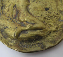 Load image into Gallery viewer, Art Nouveau Nude Maiden Brass Tray &#39;Modesty&#39; Old Card Tip Trinket Ring Jewelry
