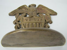 Load image into Gallery viewer, Old Brass US NAVY Spread Winged Eagle Shield Anchors Figural Doorstop Bookend
