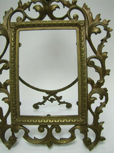 Antique 1890s Art Nouveau Decorative Arts Brass Frame Scrollwork Flowers Easel
