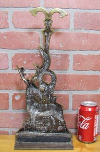 DEER BUCK FOREST Scene Old Doorstop Large Figural Brass Decorative Art Statue