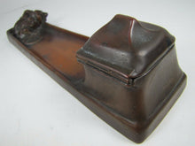 Load image into Gallery viewer, Antique Bronze Art Puppies Inkwell pair of detailed pups pen rest hinged lid

