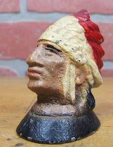 Antique Native American Indian Chief Cast Iron Pencil Holder Paperweight