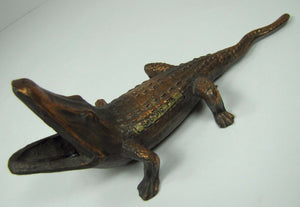 Old Alligator Ashtray Match Cigar Holder Sebring Fla Souvenir cast metal copper