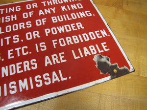 Orig Old Porcelain SPITTING OR THROWING RUBBISH FORBIDDEN Sign Industrial Shop