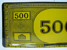 Load image into Gallery viewer, 1960s MONOPOLY PARKER BROS $500 Dollar Bill Serving Game Accessory Tray Sign Ad
