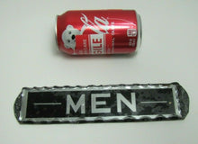 Load image into Gallery viewer, MEN Antique Reverse Glass Chip Scalloped Edge Tin Frame Advertising Sign ROG
