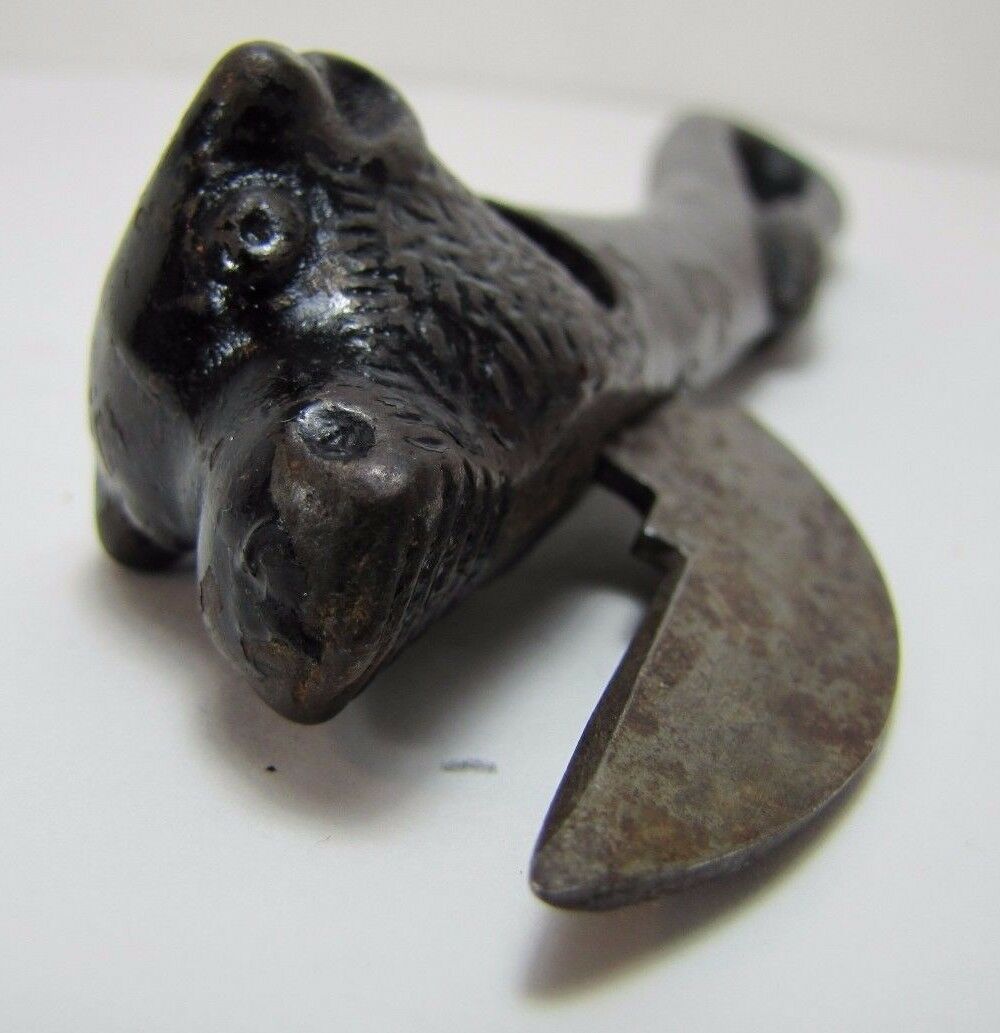 BULL COW Head Antique Cast Iron Wood Handle Can Box Opener Cutter Tool