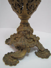 Load image into Gallery viewer, Victorian Miller Oil Lamp Scary Faces Cast Metal Gold Ornate Antique Light USA
