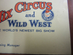 Early 1900's TOM MIX CIRCUS and WILD WEST Show Business Card - Original