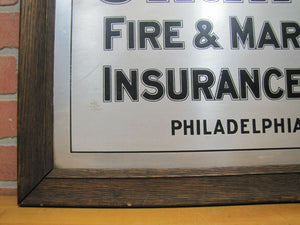 Antique GIRARD FIRE & MARINE INSURANCE Co PHILADELPHIA Sign Metal Wood Frame TOC