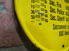 Load image into Gallery viewer, Old YELLOW CAB Ad Thermometer Sign SACRAMENTO owned 100% Union Made in USA
