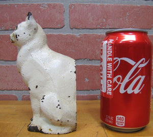 CJO JUDD CAT Orig Old Cast Iron Doorstop Decorative Art Statue White Green Eyes