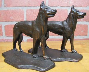 GERMAN SHEPHERD Guard Dogs Old Bookends Cast Iron Decorative Art Statues