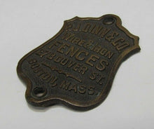 Load image into Gallery viewer, PJ DINN &amp; Co WIRE &amp; IRON FENCES BOSTON MASS Antique Bronze Brass Nameplate Sign
