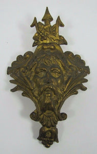 POSEIDON TRIDENT Antique 19c Brass Decorative Art Architectural Hardware Element