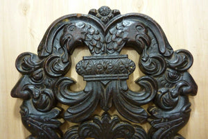 Antique Carved Wood Evil Devil Mens Faces Double Dragons Eagles Heart Chair Back