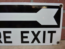 Load image into Gallery viewer, FIRE EXIT Orig Old Porcelain Sign Left Arrow Industrial Safety Gas Station Shop
