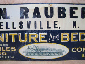 N RAUBER NY FURNITURE BEDDING HERCULES SPRING Old Embossed Tin Sign AMERICAN ART