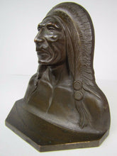 Load image into Gallery viewer, Antique Indian Chief Bronze Brass Decorative Art Bookend Doorstop made in USA
