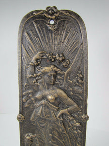 Cast Iron Partially Nude Maiden Cherub Art Nouveau Styl Door Push Hardware right