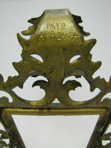Antique 1890s Art Nouveau Decorative Arts Brass Frame Scrollwork Flowers Easel