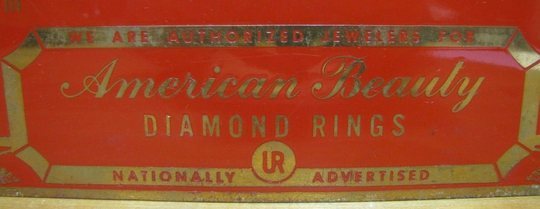 AMERICAN BEAUTY DIAMOND RINGS Old Brass Jewelry Store Ad Sign Authorized Jeweler