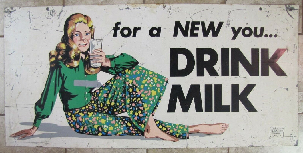 1960s Connecticut Milk for Health Sign 'for a new you..drink milk' Girl Bell Btm