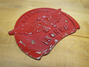 Old Cast Iron AMERICAN IRONER Plaque Sign Embossed EAGLE Design Industrial Equip