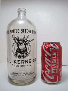 Old E L KERNS Co ELK Bottle TRENTON NJ 26oz Seltzer Chill Bottle Before Using