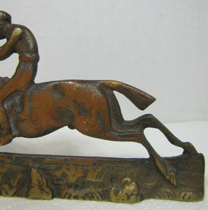 Vintage Jockey riding Horse Bookends brass copper wash ornate detailing rare htf