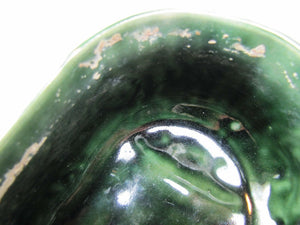 Mid Century Retro Green Ceramic Pottery Mushroom Planter oval raised design