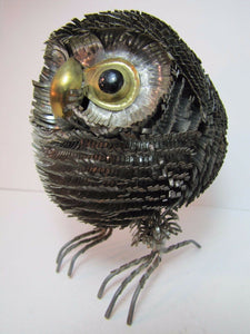 Vintage Folk Art Tin Owl wonderful ornate detailing snip cut bent tin artwork