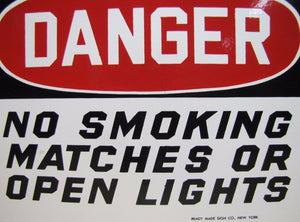 DANGER NO SMOKING MATCHES OPEN LIGHTS Old Porcelain Safety Sign READY MADE Co NY