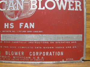 AMERICAN BLOWER Corp Detroit Michigan USA HS FAN Nameplate Equipment Ad Sign