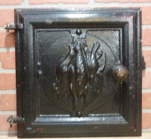 DEAD GAME BIRDS Antique Cast Iron Stove Front Plaque Door LH Decorative Art Sign