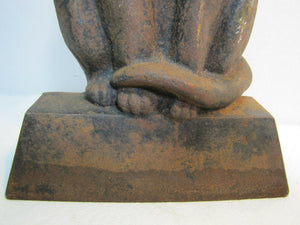 Antique Cast Iron Black Cat Doorstop large heavy old ornate details scary stare