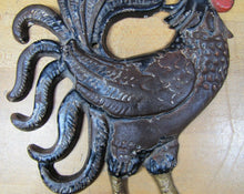 Load image into Gallery viewer, Old Cast Iron ROOSTER Figural Wall Mount Plaque Ornate Farm Sign Feed Seed Store
