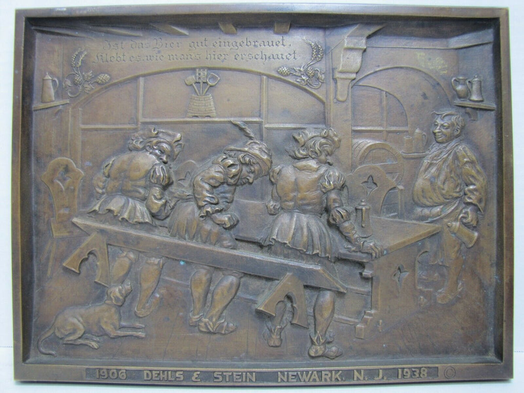 1930s DEHLS & STEIN NEWARK NJ Bar Pub Tavern Scene Bronze Plaque Sign Ornate