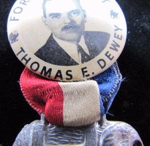 1940s THOMAS E DEWEY for PRESIDENT ELEPHANT Ribbon Pinback Pin  Medallion RHTF