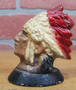 Antique Native American Indian Chief Cast Iron Pencil Holder Paperweight