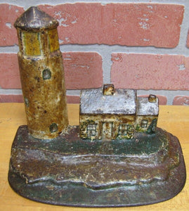 LIGHTHOUSE Antique Cast Iron Keepers Home Figural Doorstop Decorative Art Statue
