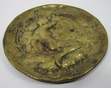 Load image into Gallery viewer, Art Nouveau Nude Maiden Brass Tray &#39;Modesty&#39; Old Card Tip Trinket Ring Jewelry
