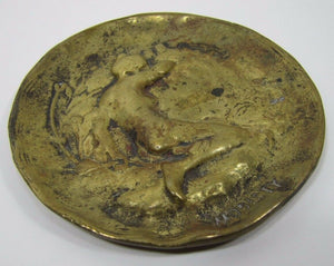 Art Nouveau Nude Maiden Brass Tray 'Modesty' Old Card Tip Trinket Ring Jewelry