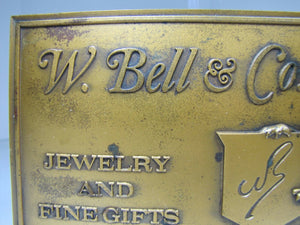 W BELL & Co JEWELRY AND FINE GIFTS Old Solid Brass Store Plaque Ad Sign Griffin
