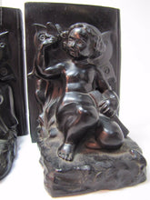 Load image into Gallery viewer, Antique Art Nouveau CHERUB CHILD FROG BUTTERFLY Bookends Decorative Art Statue
