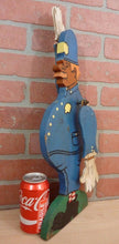 Load image into Gallery viewer, POLICEMAN WHIRLIGIG Old Folk Art Wooden Moustache Hat Badge Striped Socks Gloves
