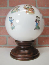 Load image into Gallery viewer, Antique Victorian Potichomania Gazing Blown Glass Ball Wooden Stand Girls Boys
