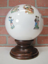 Load image into Gallery viewer, Antique Victorian Potichomania Gazing Blown Glass Ball Wooden Stand Girls Boys
