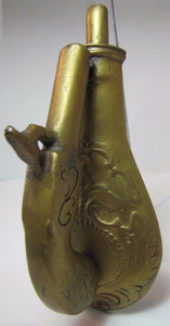 Old Cast Brass Pistol and Gun Powder Flask Door Knocker heavy solid unusual dsn