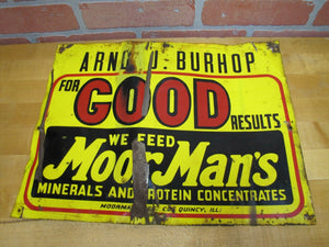 WE FEED MOORMAN'S Old Feed Seed Store Farm Advertising Tin Sign Quincy ILL